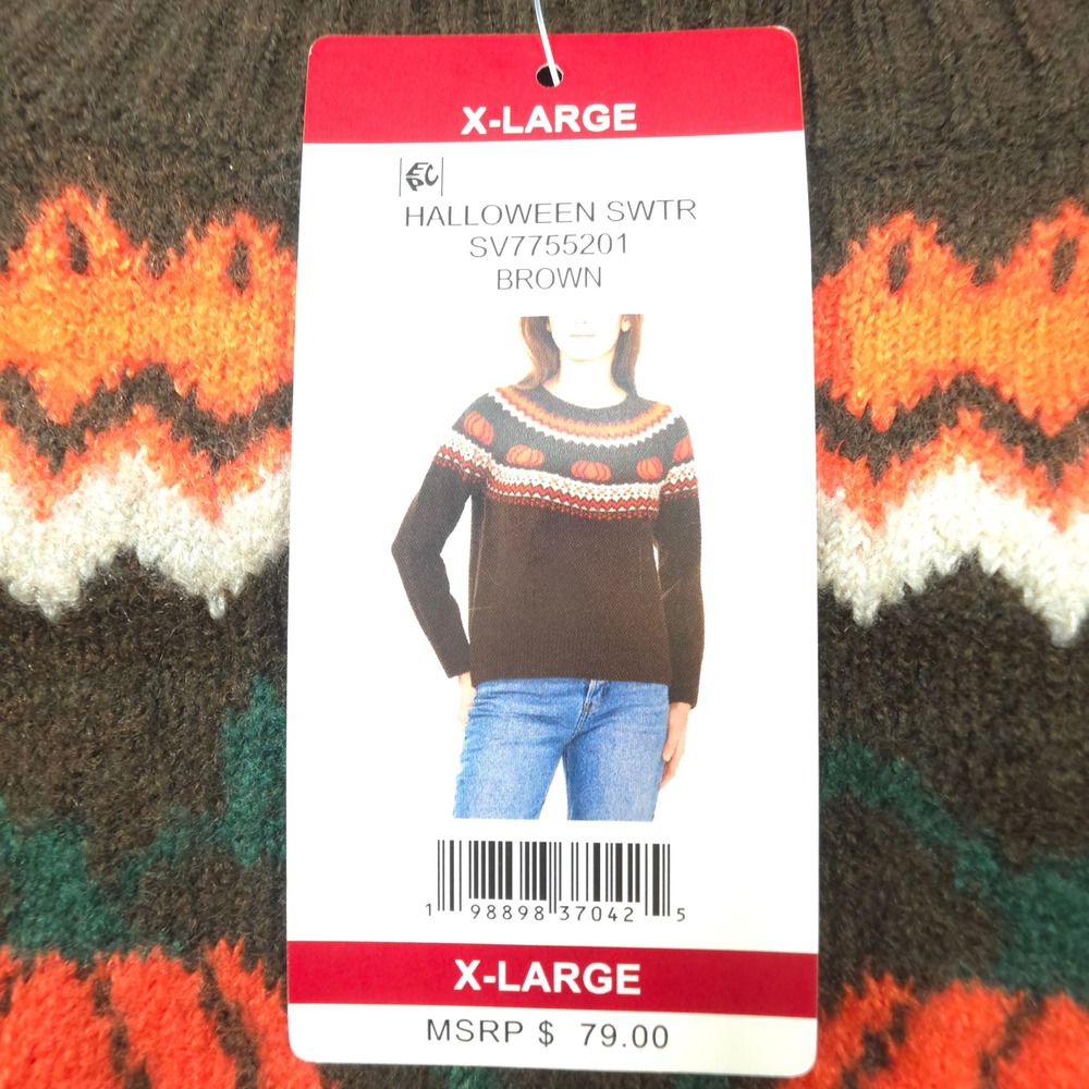 Vince Camuto Womens Brown Pumpkin Fair Isle Halloween Sweater XL SV7755201 NEW - Picture 3 of 8